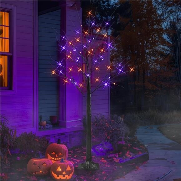2 Pack 4FT Halloween Lighted Up Birch Tree, Total 96 LED Purple - Picture 4 of 7